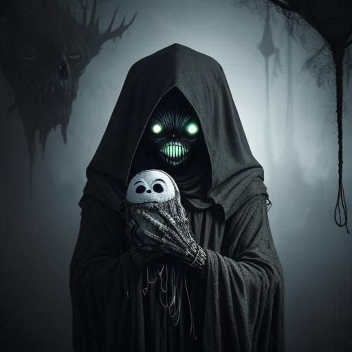 Creepy Surreal Balloon Puppet in Monochromatic Dark Fantasy