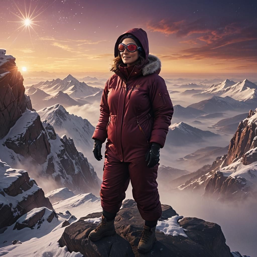 Pregnant Woman on Mountain Summit in Digital Matte Painting