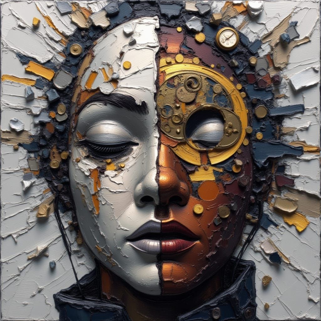 Steampunk Automaton Face in Surreal Expressionism