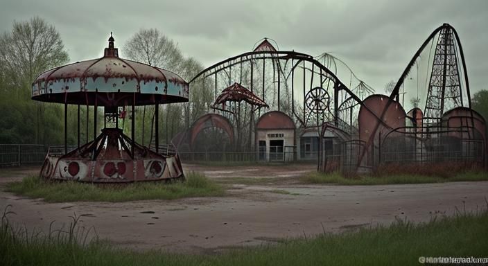 Eerie Abandoned Theme Park Wasteland Scene