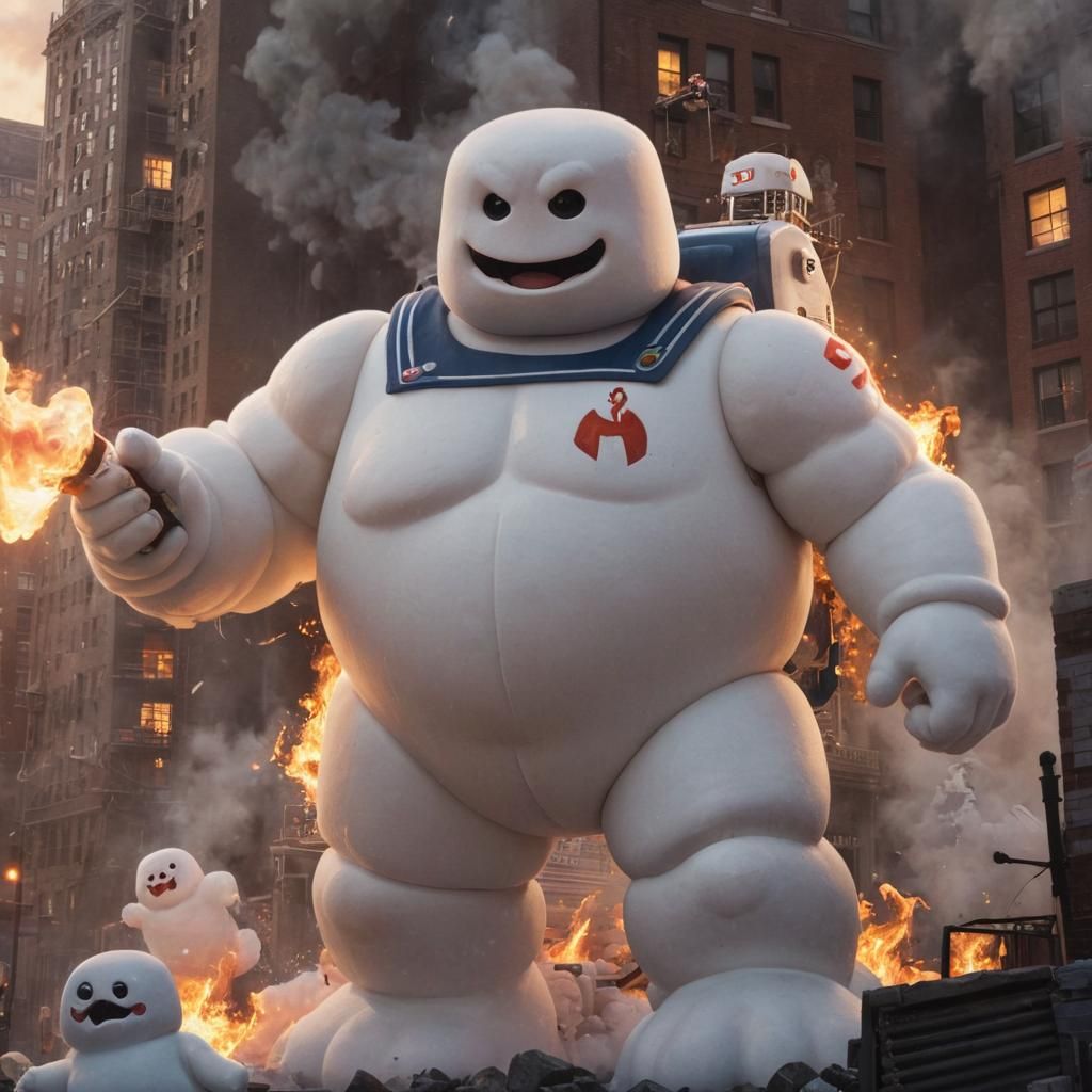 Giant Marshmallow Monster Destroys City: Cartoonish 3D Rende...