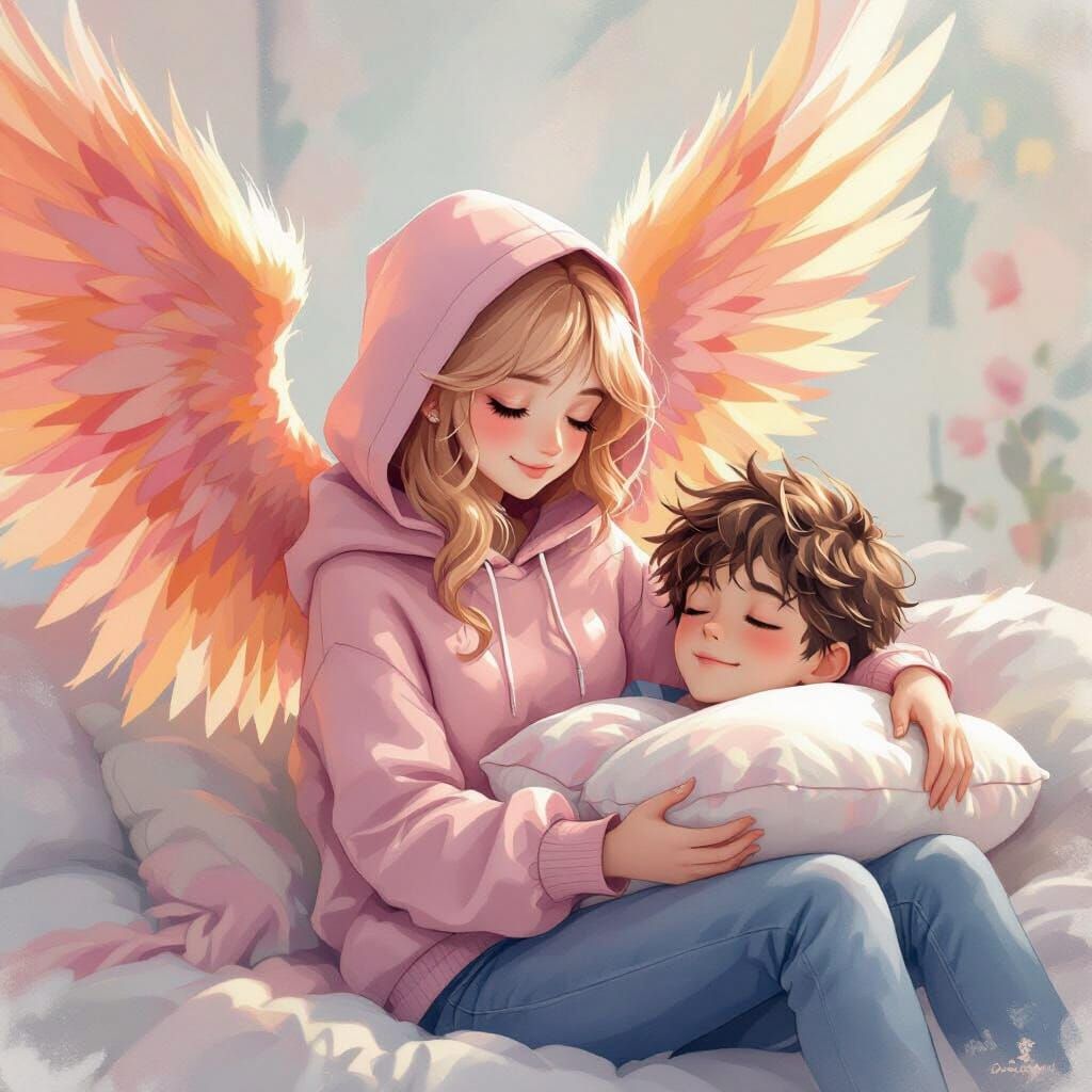 Phoenix Girl Offering Lap Pillow in Dreamy Style