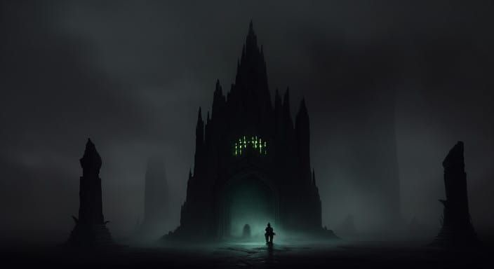 Mysterious Obsidian Gateway in Dark Fantasy Style