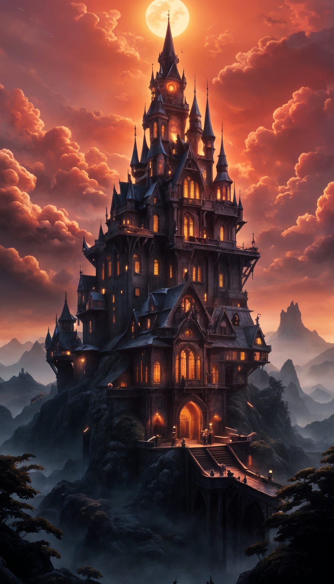 Epic Cinematic Red Sky at Night Digital Painting