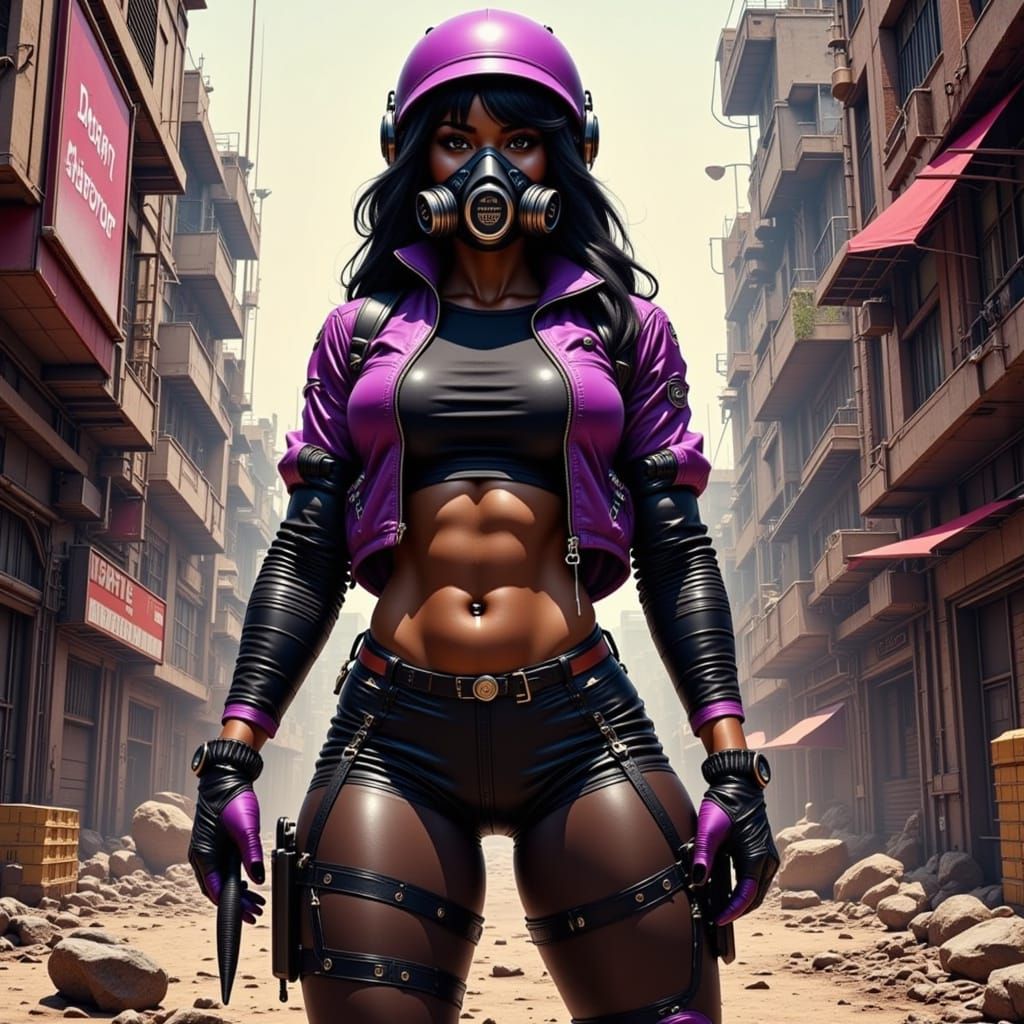 Dystopian Woman in Gas Mask, Comic Book Style