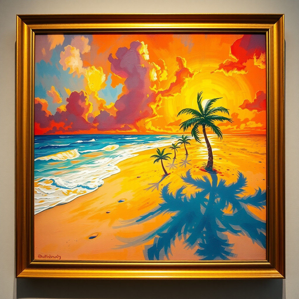 Caribbean Sunset Beach in Impressionist Style