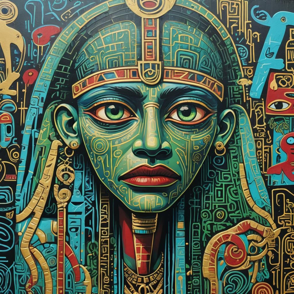 Thoth and Bentheseicyme in Vibrant Street Art Style
