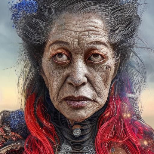 Night Elf Woman on Sunset Beach in Steampunk Style