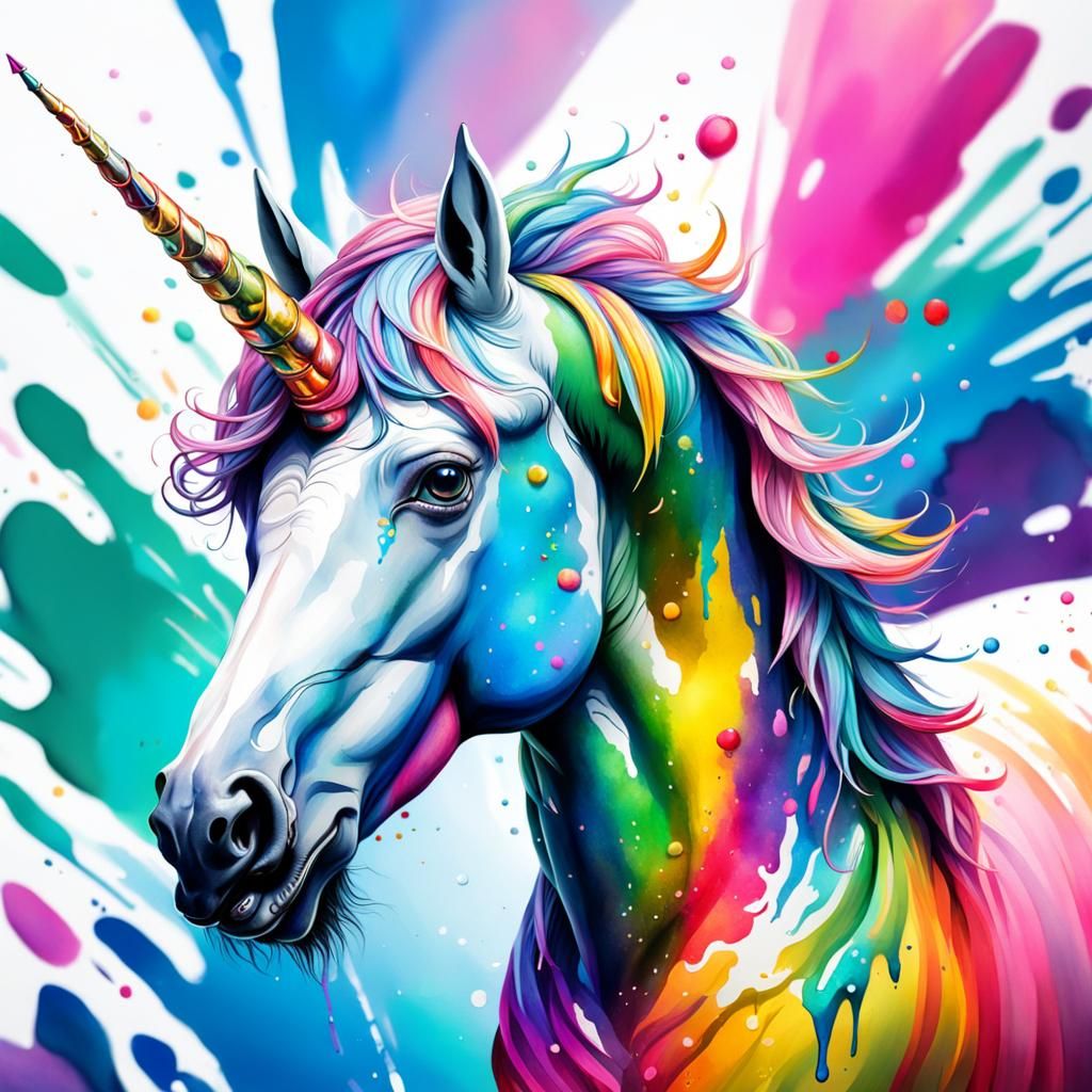 Hyperrealistic Watercolor Unicorn Splash Art