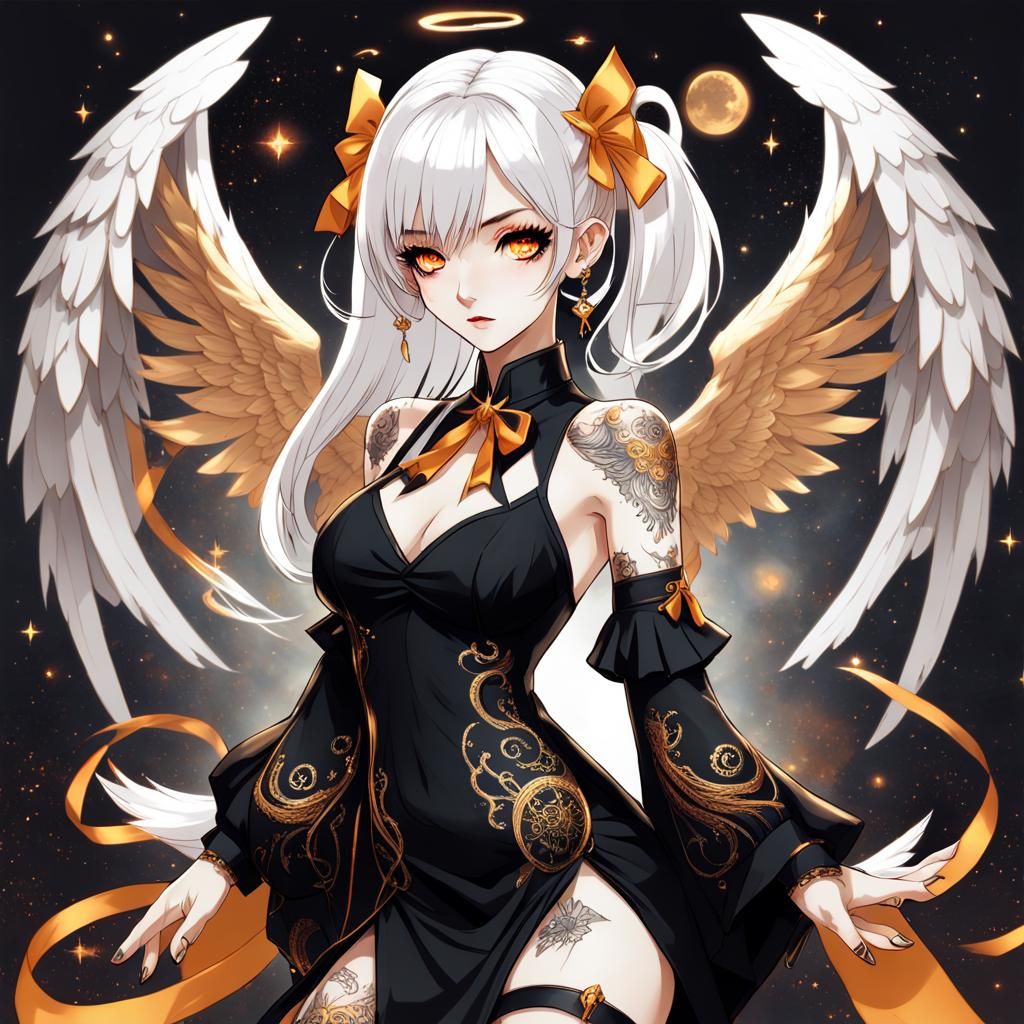 Lovecraftian Angel Girl with Black Wings