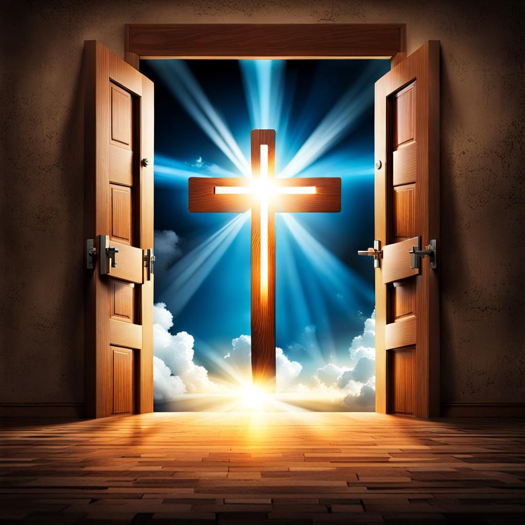 Cross with Open Door Emitting Light