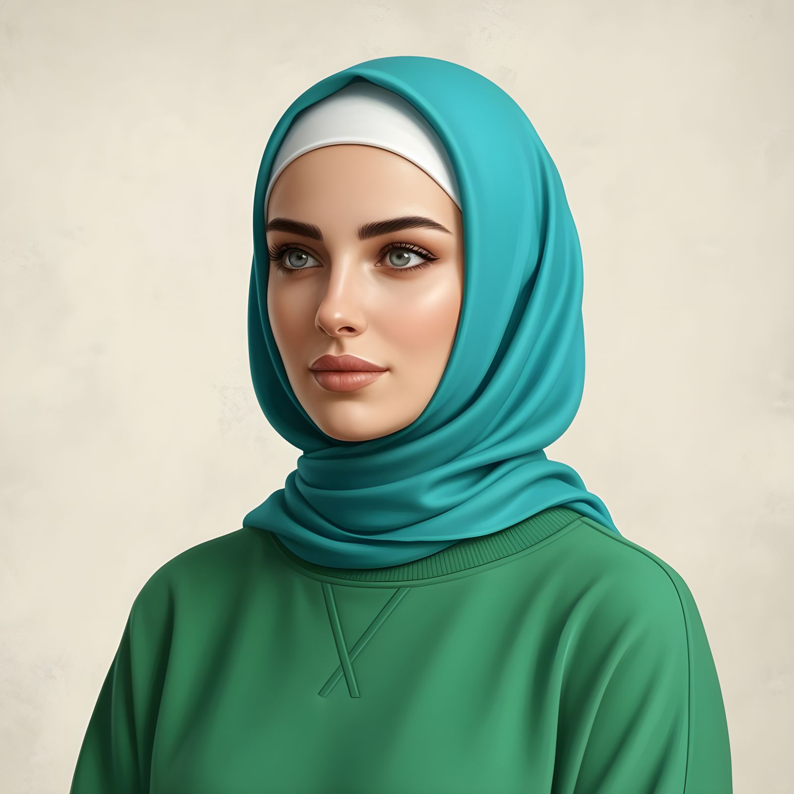 Beautiful Hijabi Woman Portrait, Detailed Painting