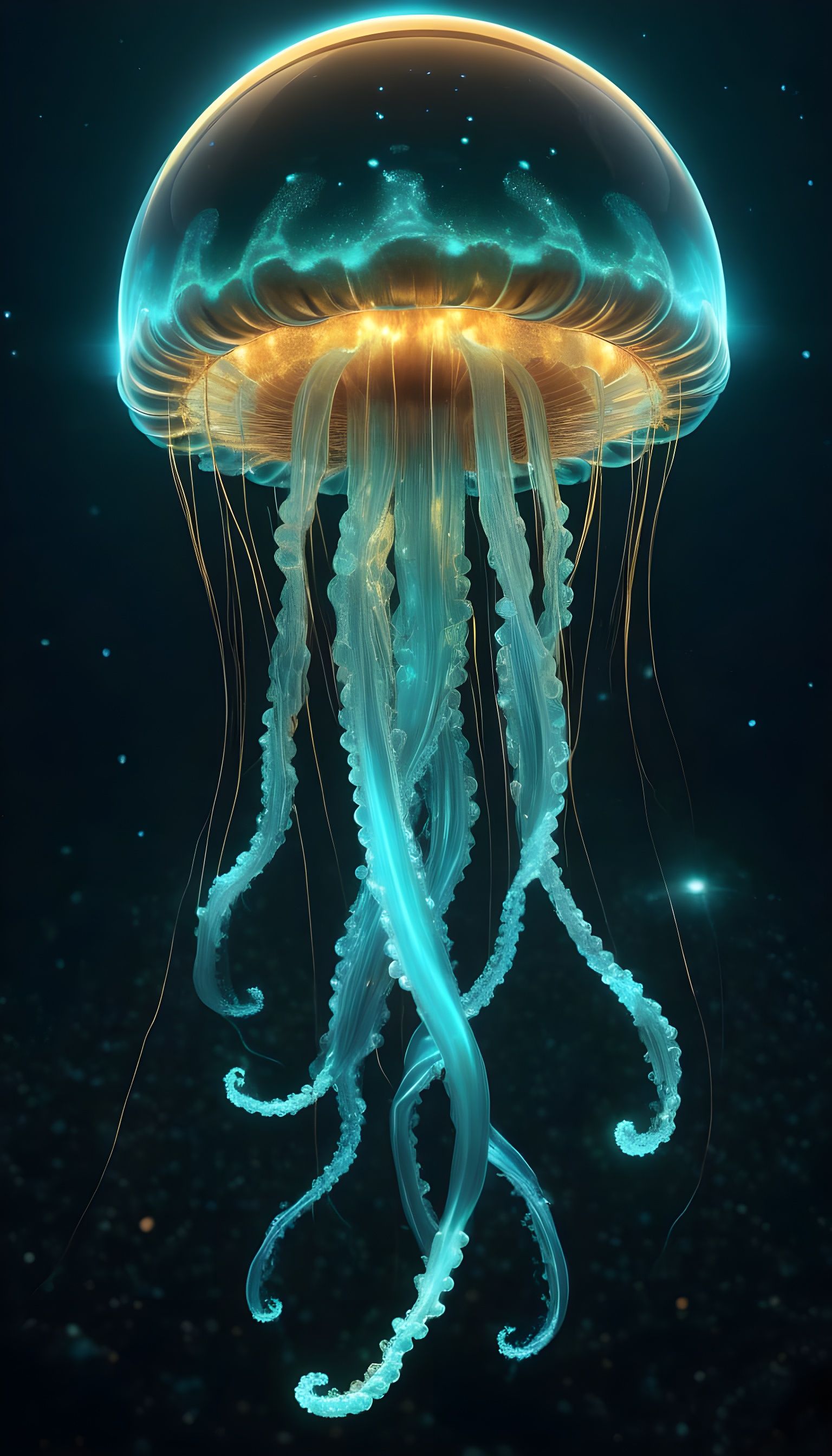 Ethereal Cosmic Jellyfish Unfurls Celestial Tentacles