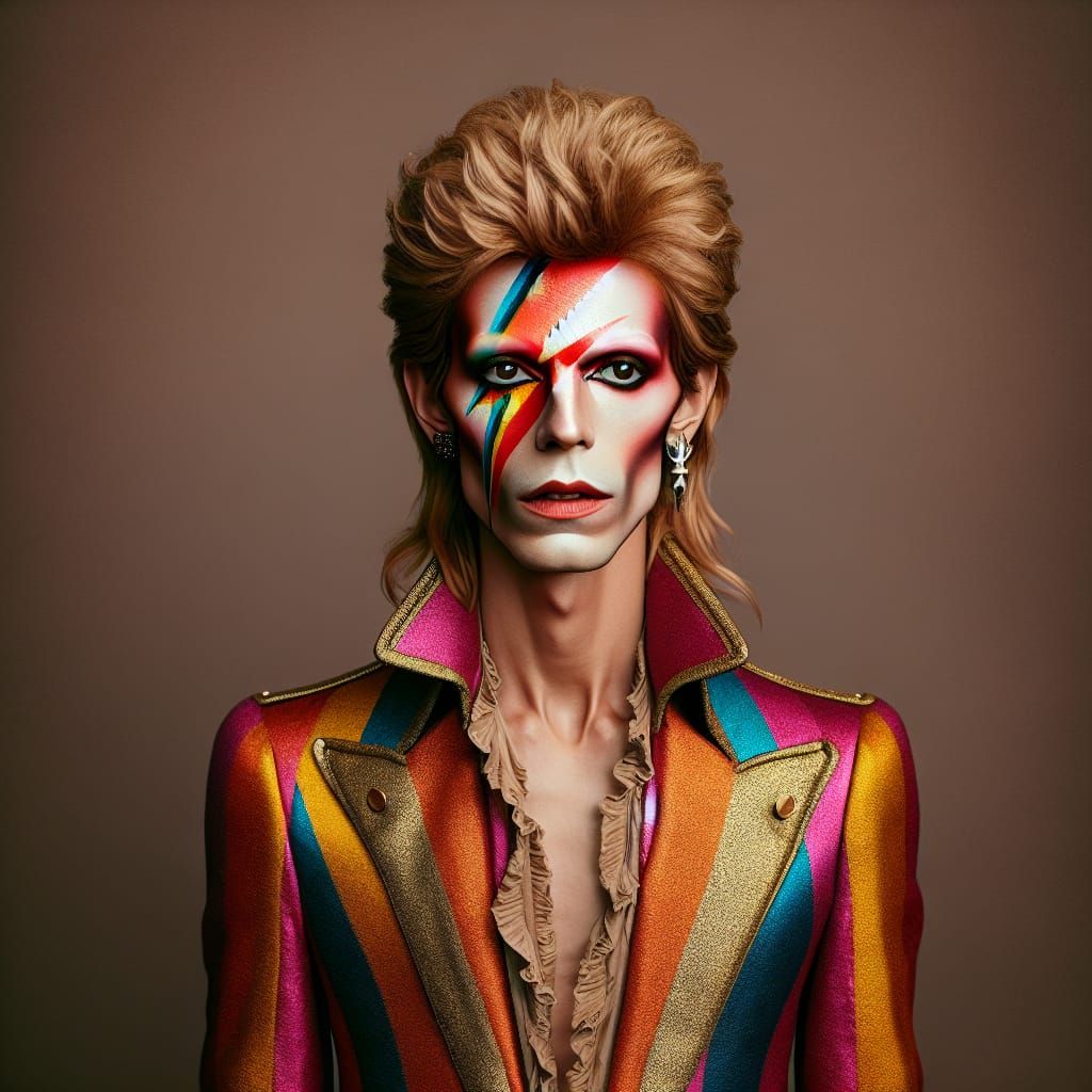 Hyperrealistic Ziggy Stardust Stage Image in 19th Century Re...