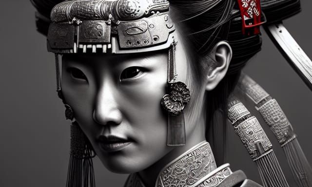 Enigmatic Samurai Woman in Hyperdetailed Fantasy Art