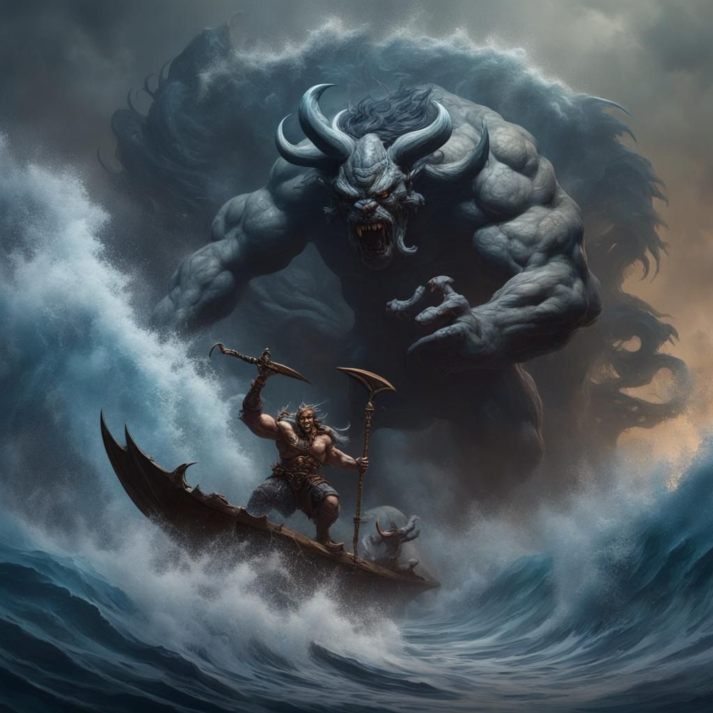 Tidal Wave Oni in Dark Fantasy Style