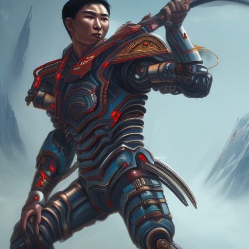 Cyborg Assassin with Large Weapon in Detailed Matte Painting