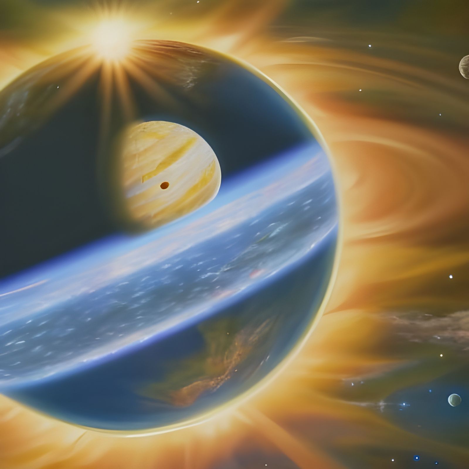 ISS Between Sun and Moon: Hyperdetailed Surreal Art