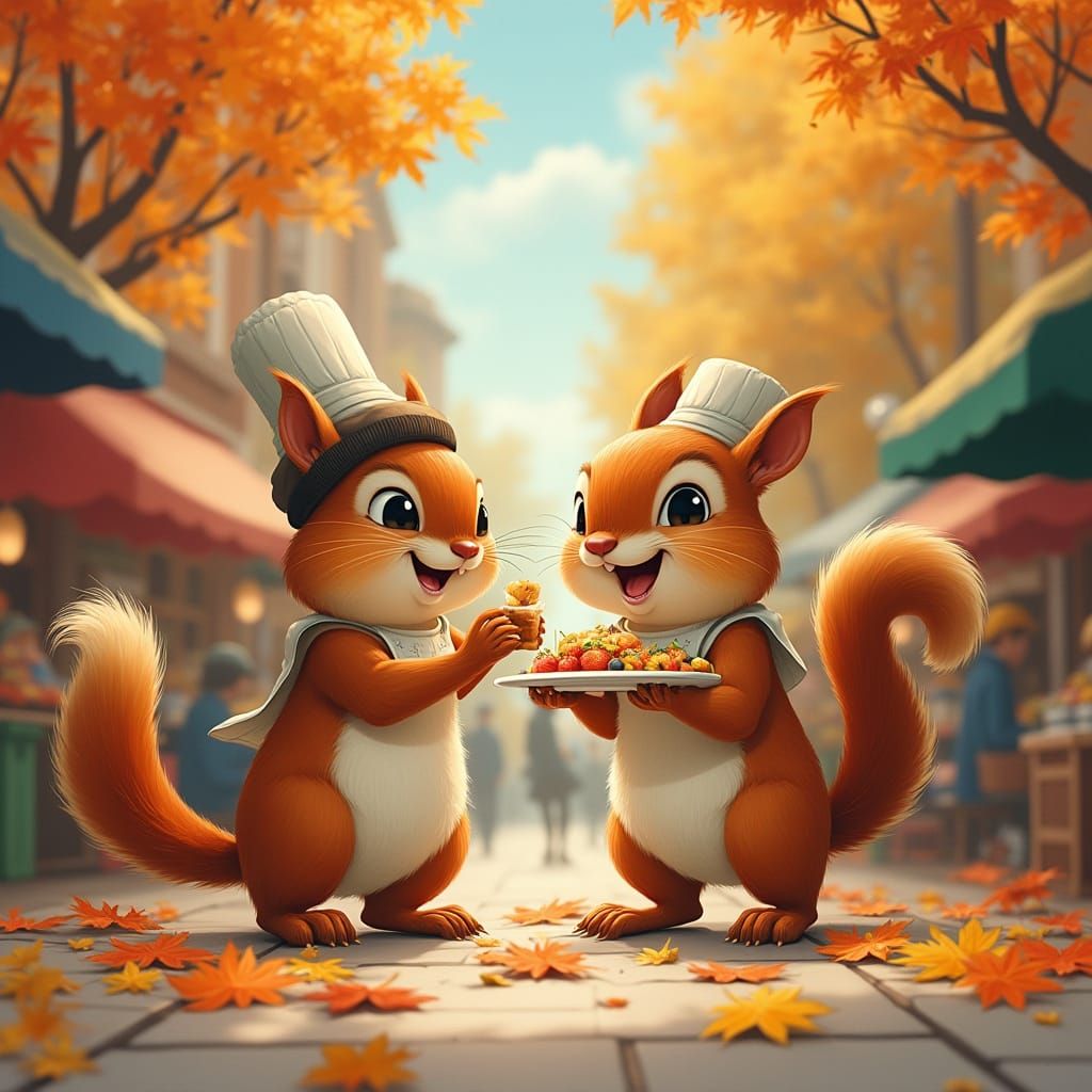 Squirrel Food Fight in Art Deco Style