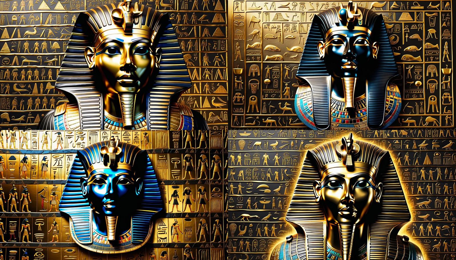 Golden Egyptian Mask with Hieroglyphs and Eye of Ra