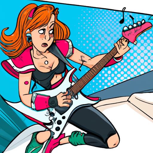 Redhead Punk Rock Girl Guitarist in Comic Style