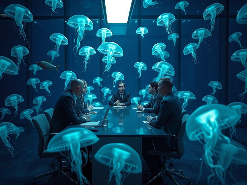 Business Professionals Meet Underwater in a Futuristic Setti...