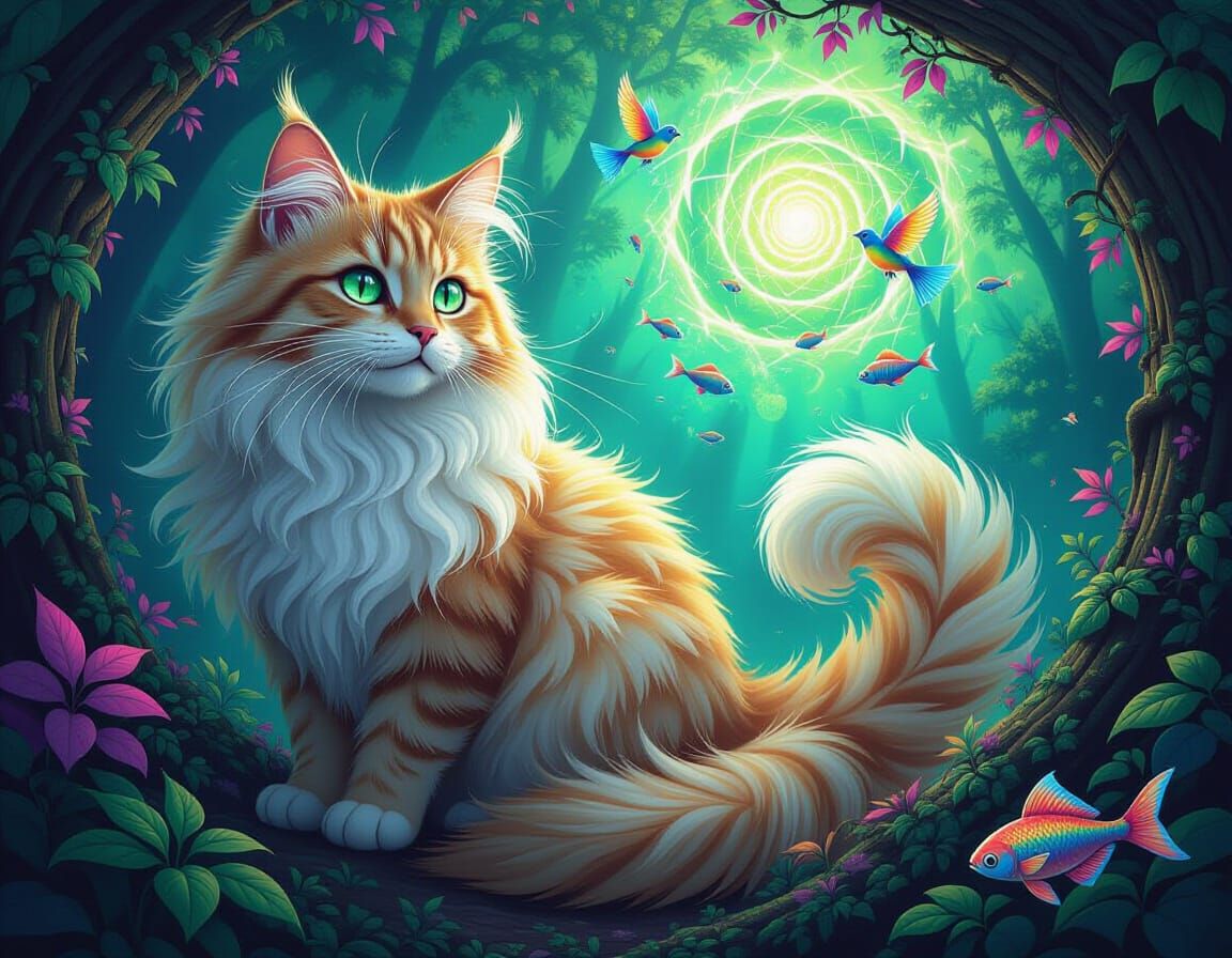 Fractal Cat Guardian of Magical Portal in Digital Art
