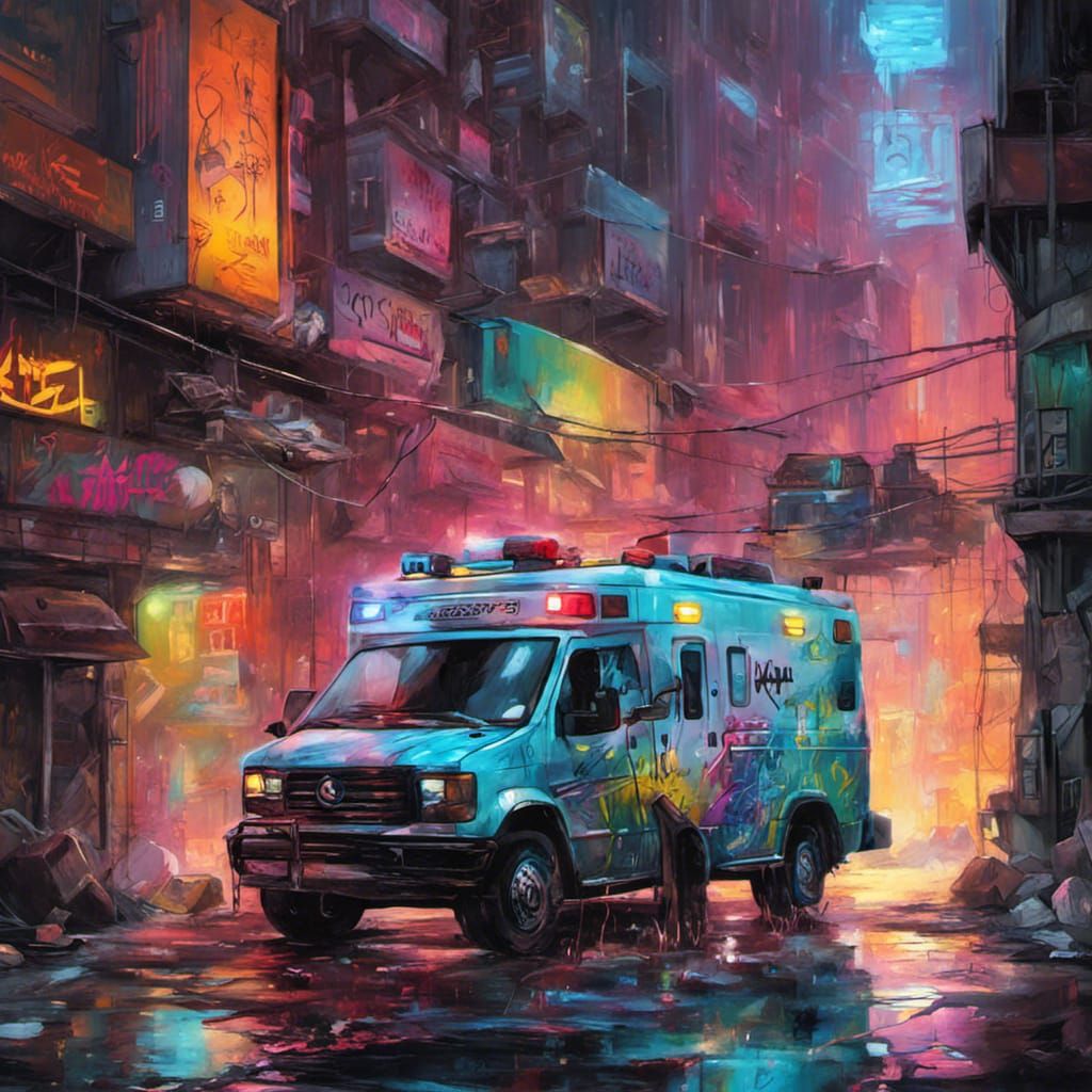 Cyberpunk Ambulance in Graffiti Street Art Style