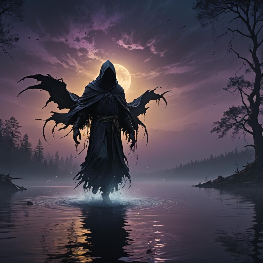 Dementor Over Dark Lake: Dark Fantasy Concept Art