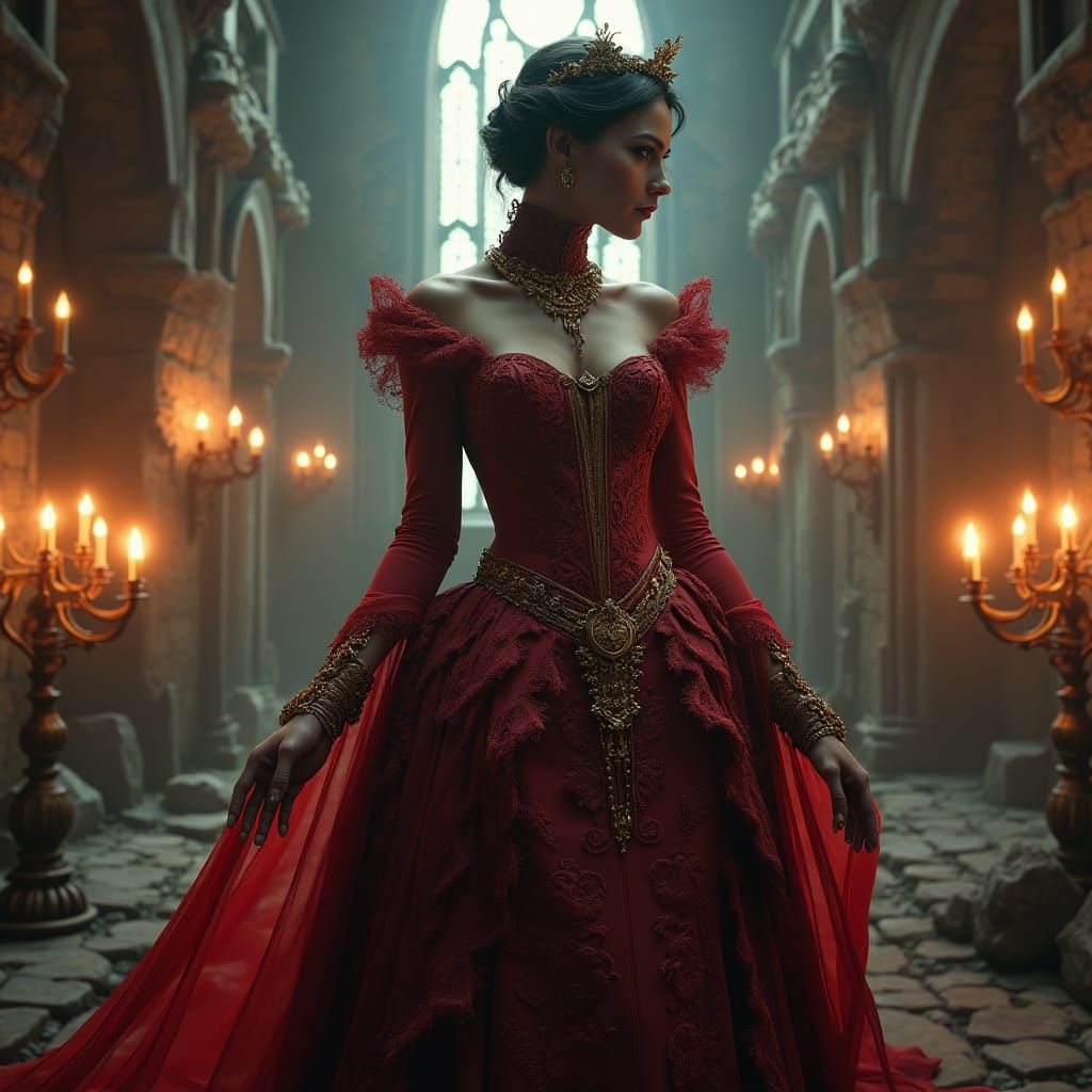 Victorian Vampire in Candlelit Castle Ruins