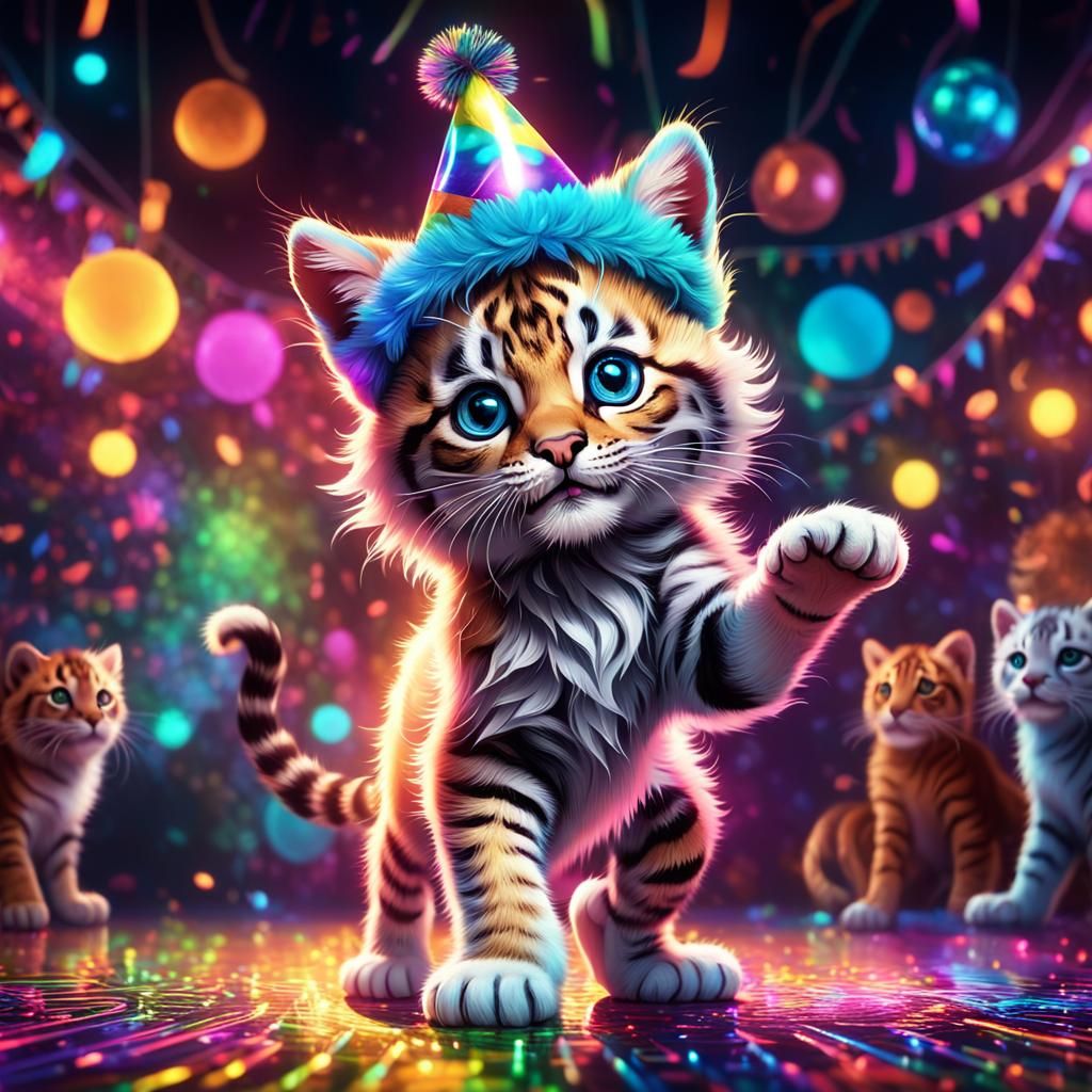 Kitten Disco Party: Neon Fantasy Art