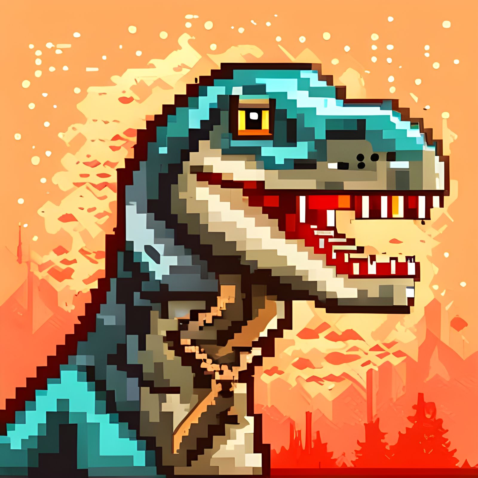 Colorful Velociraptor Portrait in Pixel Art