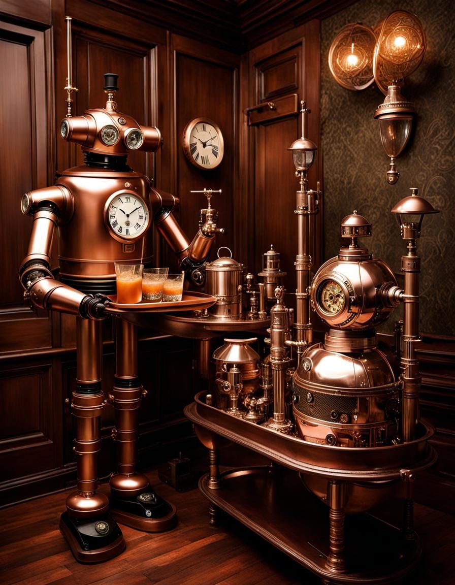 Steampunk Robot Butler Serves Cocktails in Clockwork Home