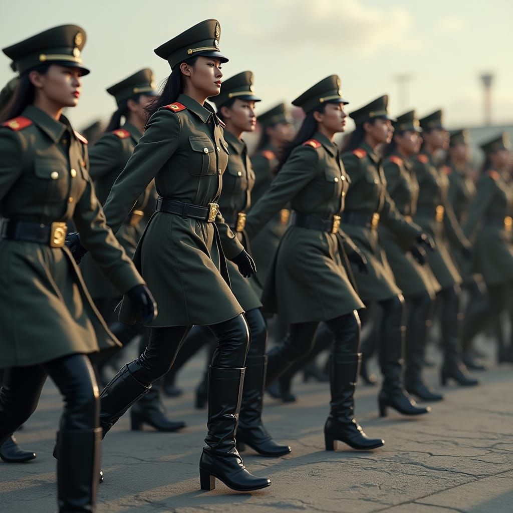 North Korean Female Soldiers in Futuristic Formation