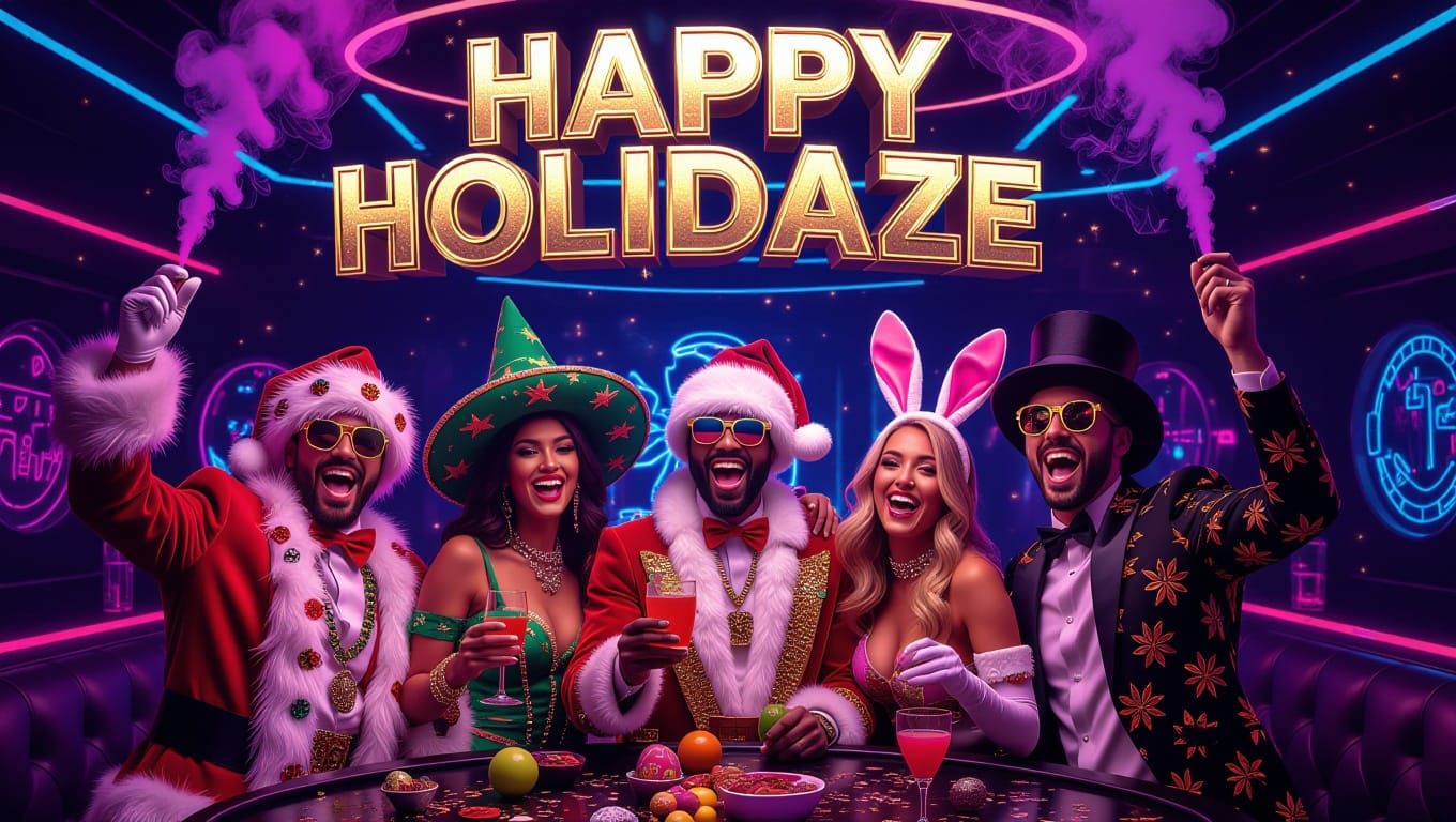 Vibrant Holiday Celebration in a Futuristic Nightclub