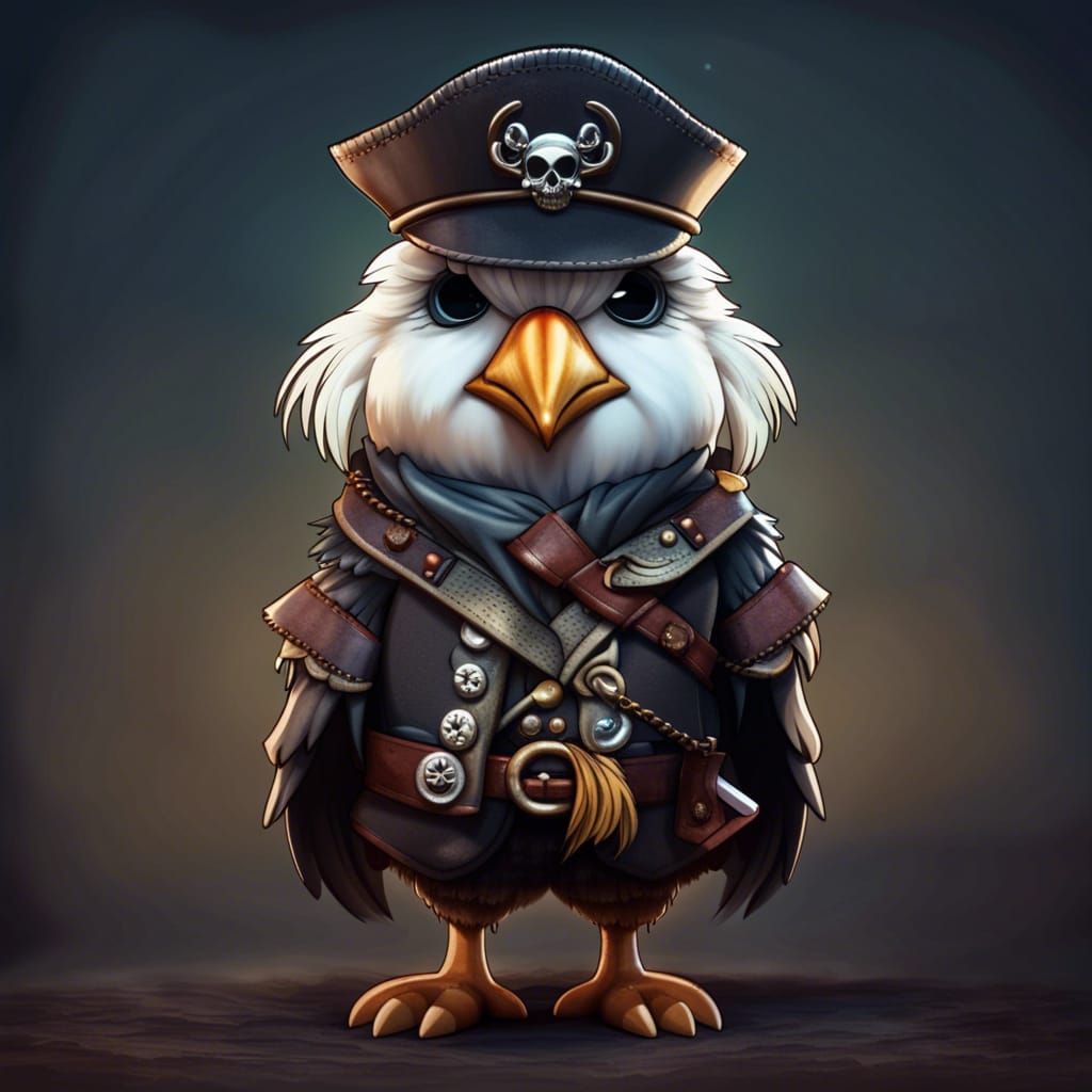 Chibi Seagull Pirate Portrait in Dark Fantasy Style