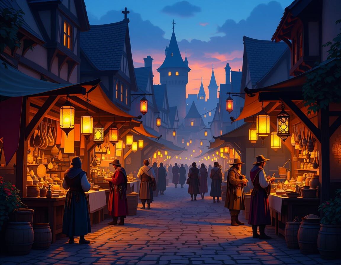 Twilight Marketplace: Vibrant Fantasy Concept Art
