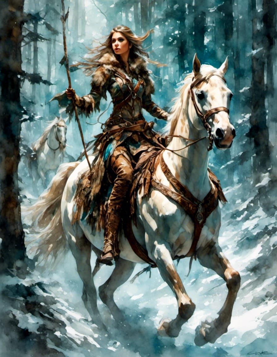 Wood Elf Ranger Rides Through Forest: Gouache Painting