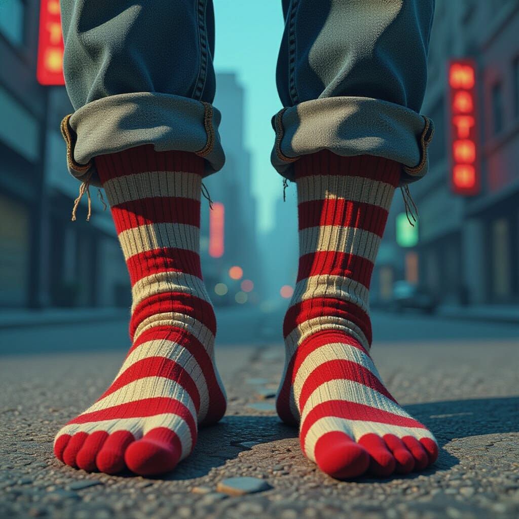 Hairy Feet in Comic Art Socks with Holes