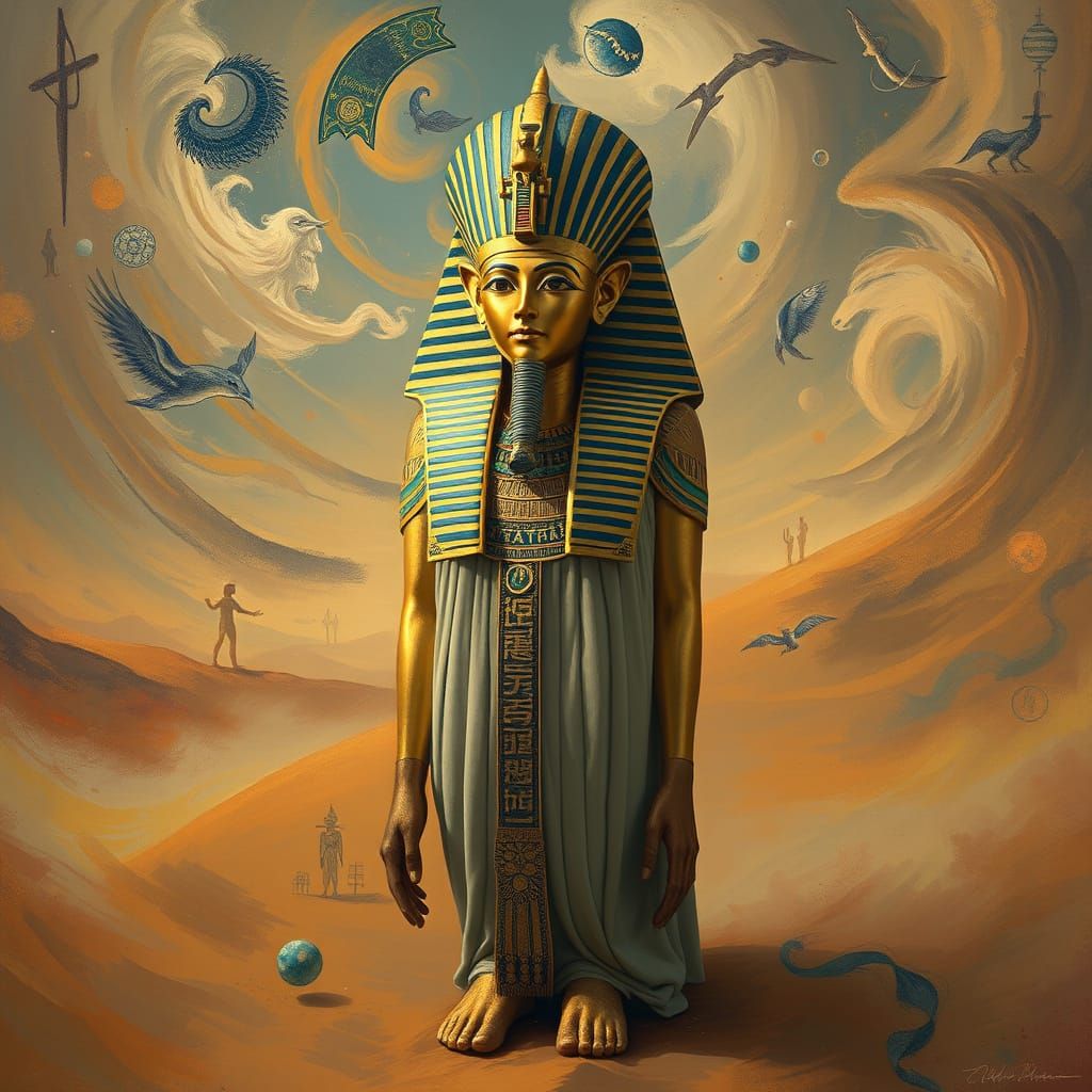 Egyptian Pharaoh in Surreal Desert Dreamscape