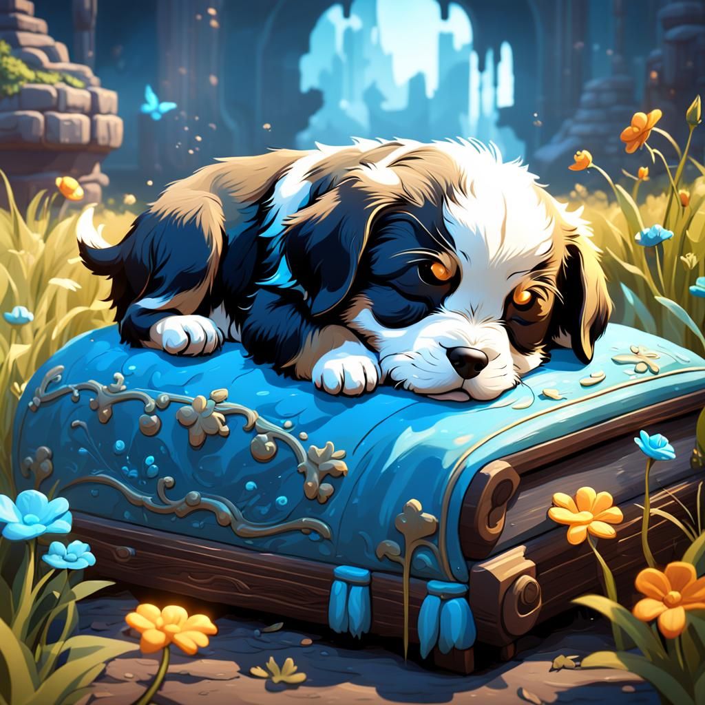 Sleeping Puppy in Detailed Matte Painting Style