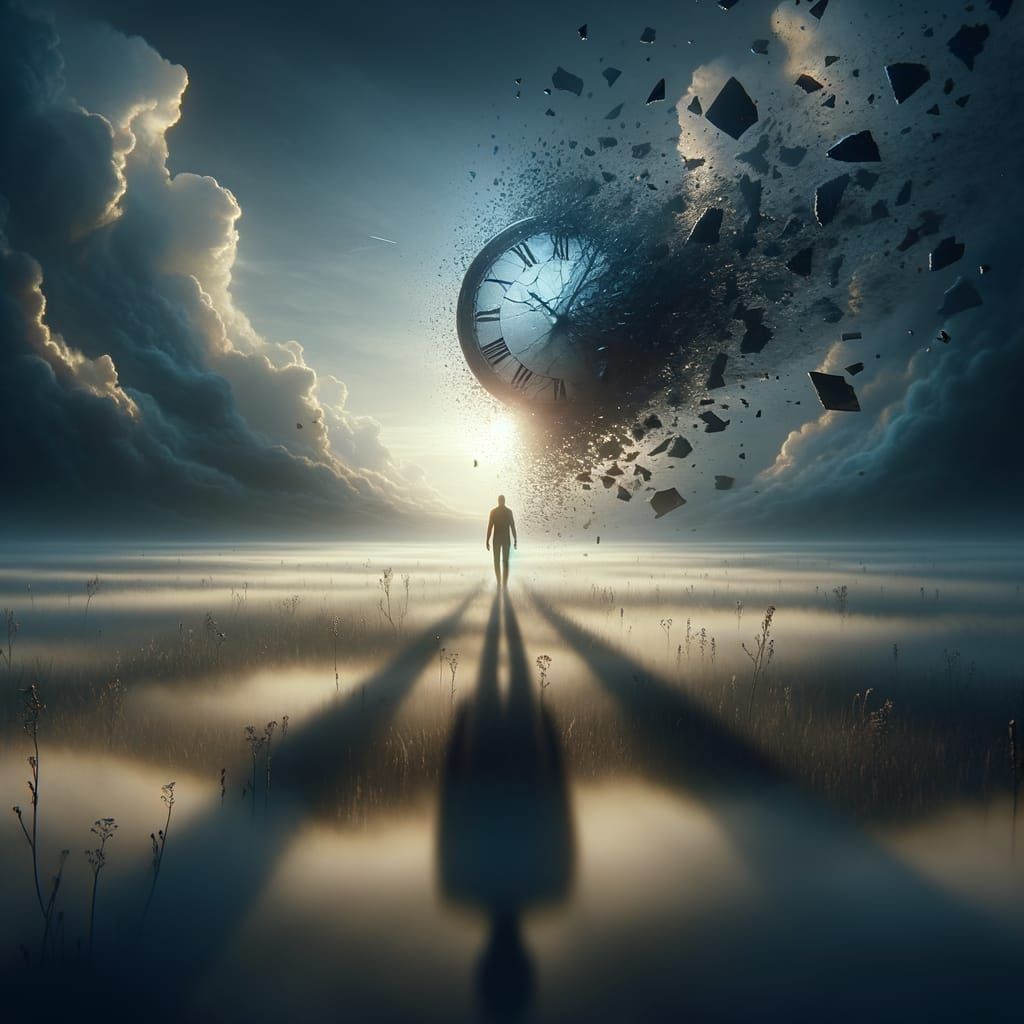 Surreal Matte Painting of Lone Figure in Misty Field