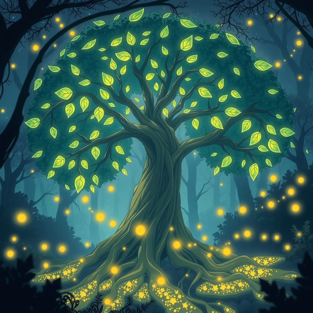 Mystical Bioluminescent Tree in Enchanted Forest
