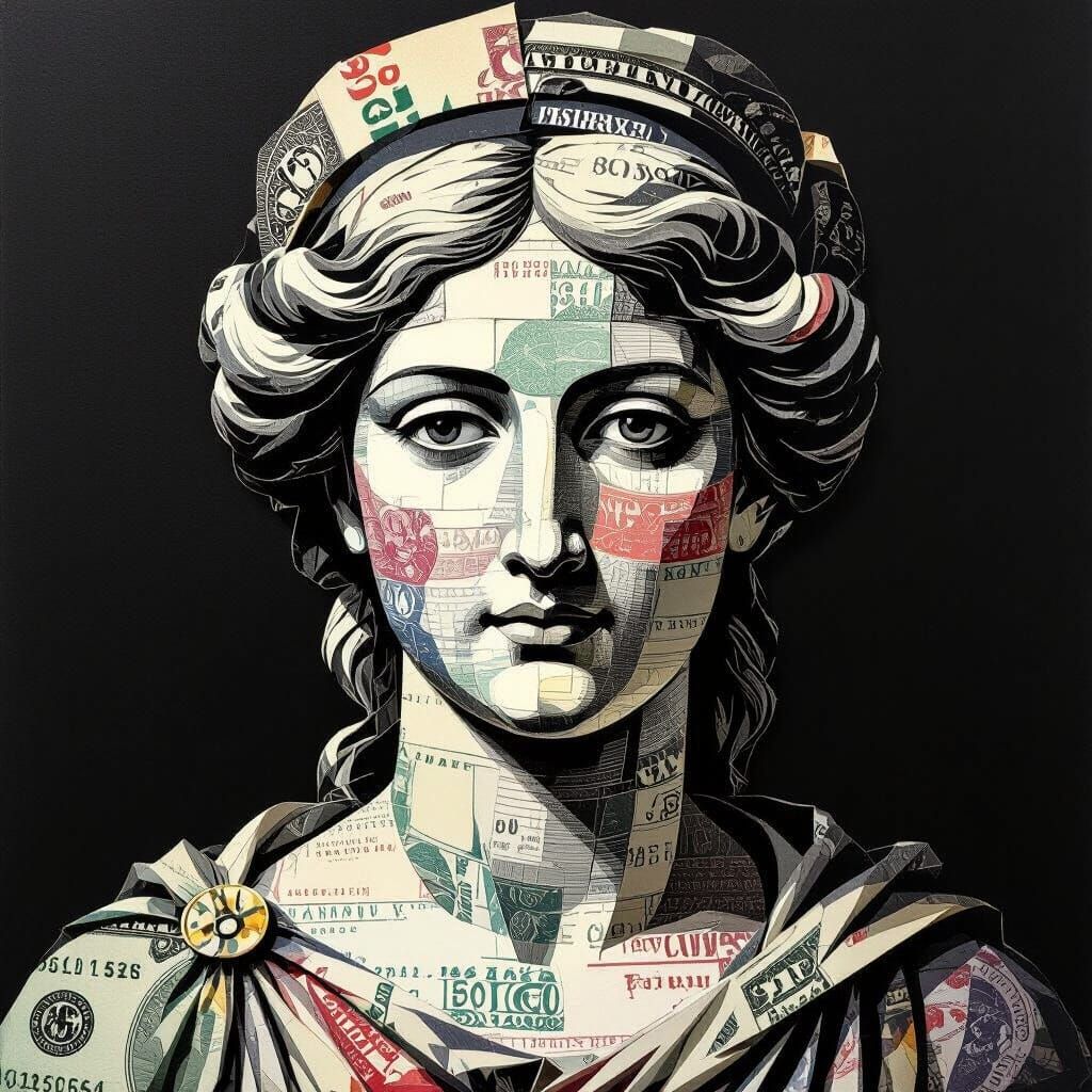 Classical Muse Portrait Crafted from World Paper Currency
