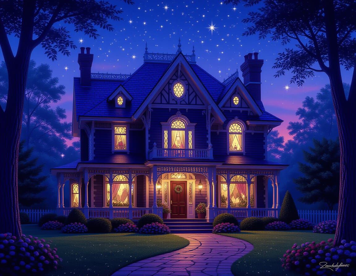 Amethyst Gemstone House at Twilight