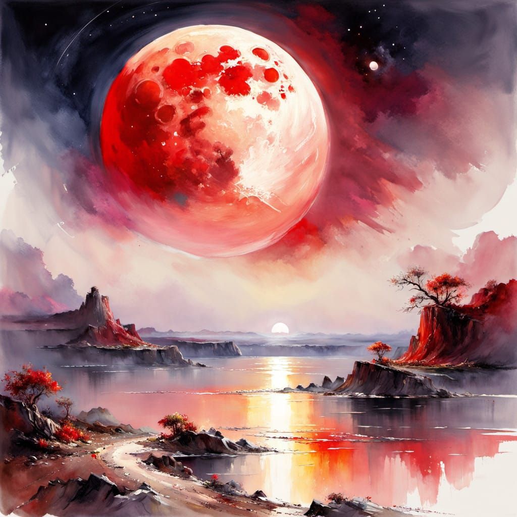 Glowing Bloodmoon Rises Above Deauville Beach in France