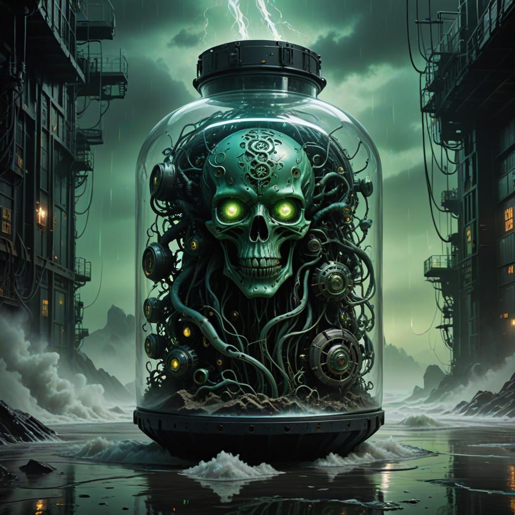 Biomechanical Glass Container in Turbulent Waves, Dark Futur...