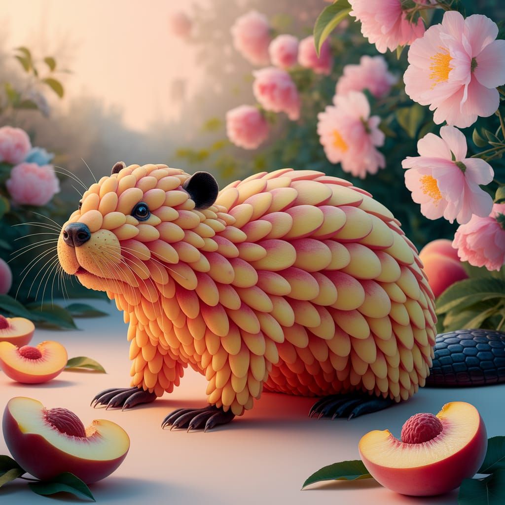 Surreal Peach Beaver in Golden Light