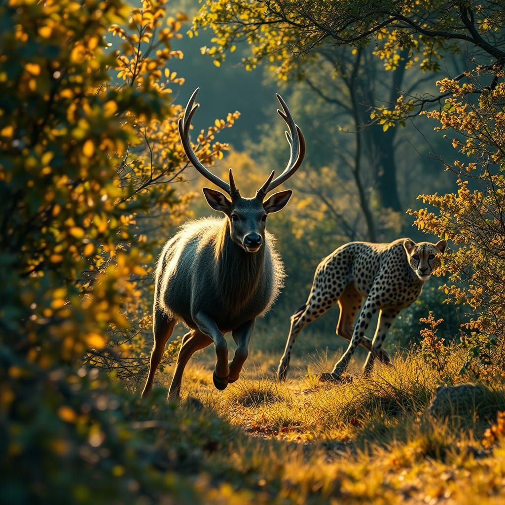 Deer in Fur Coat Running Through Forest