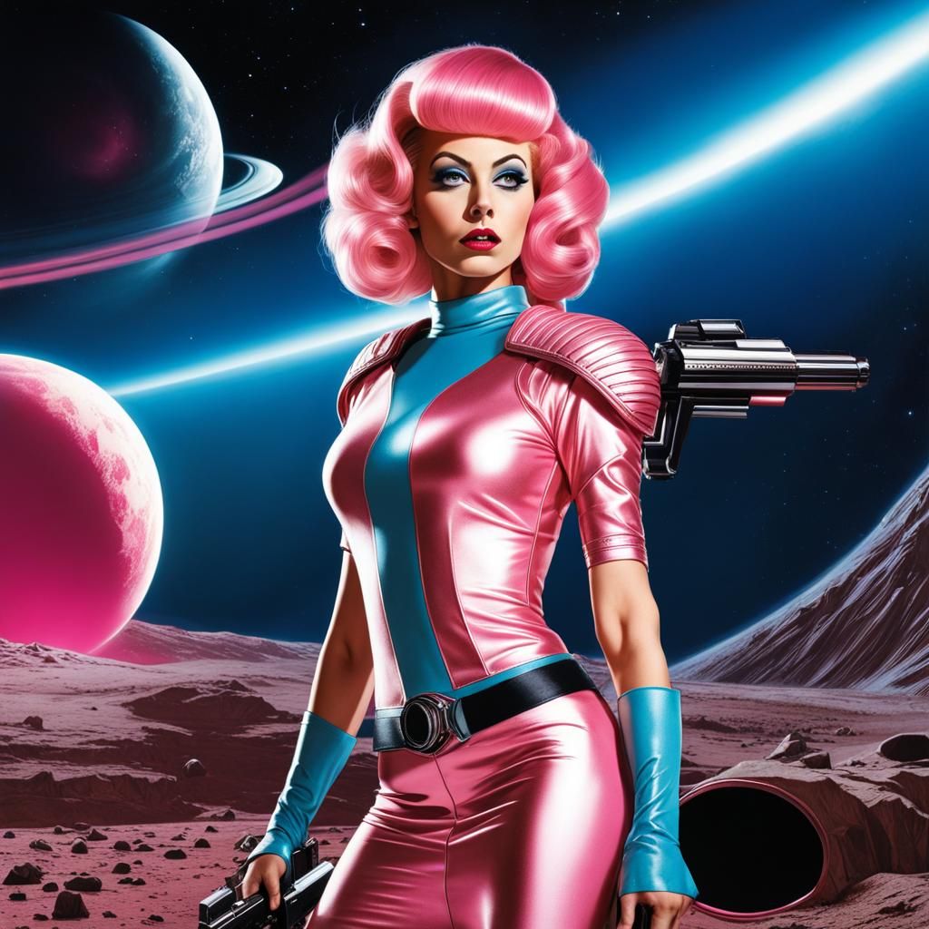 Barbarella Style Space Explorer with Alien Companion